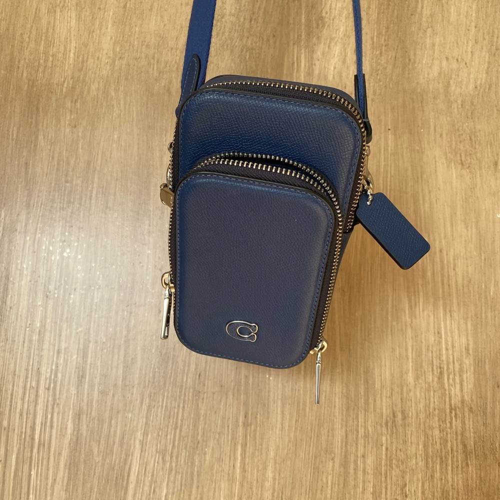 Coach Blue Pebbled Leather Double-Zip Belt Bag
